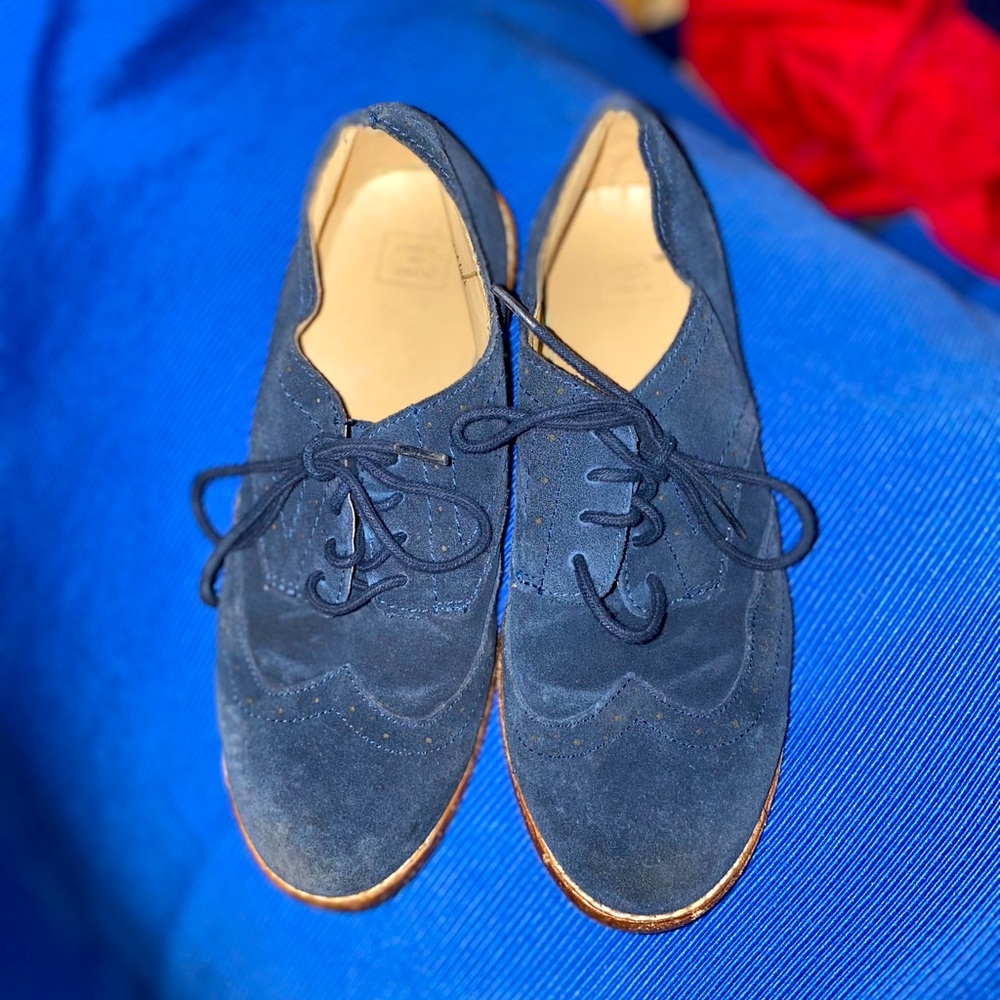 Janie and Jackie Girls Blue Suede Lace Up